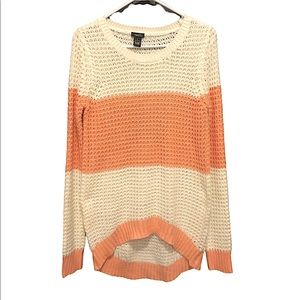 Women’s Rue21 Open-knit Peach & White Striped Sweater True High-Low Hem Size M